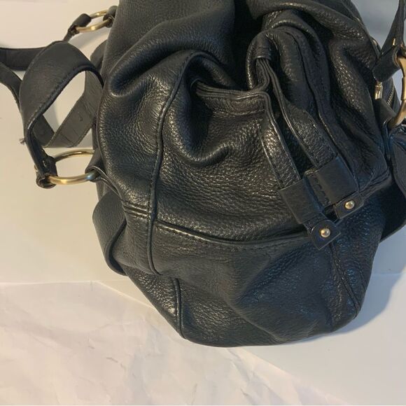 Michael Kors Leather Duffle Handbag black front buckle drawstrings side leather - Picture 6 of 14